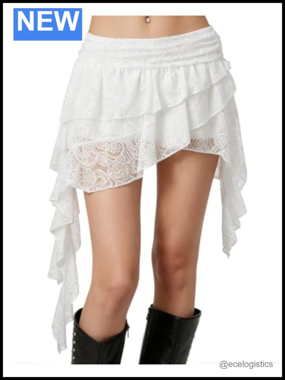 Y2K Asymmetrical Ruffle Lace Mini Skort Built-In Shorts